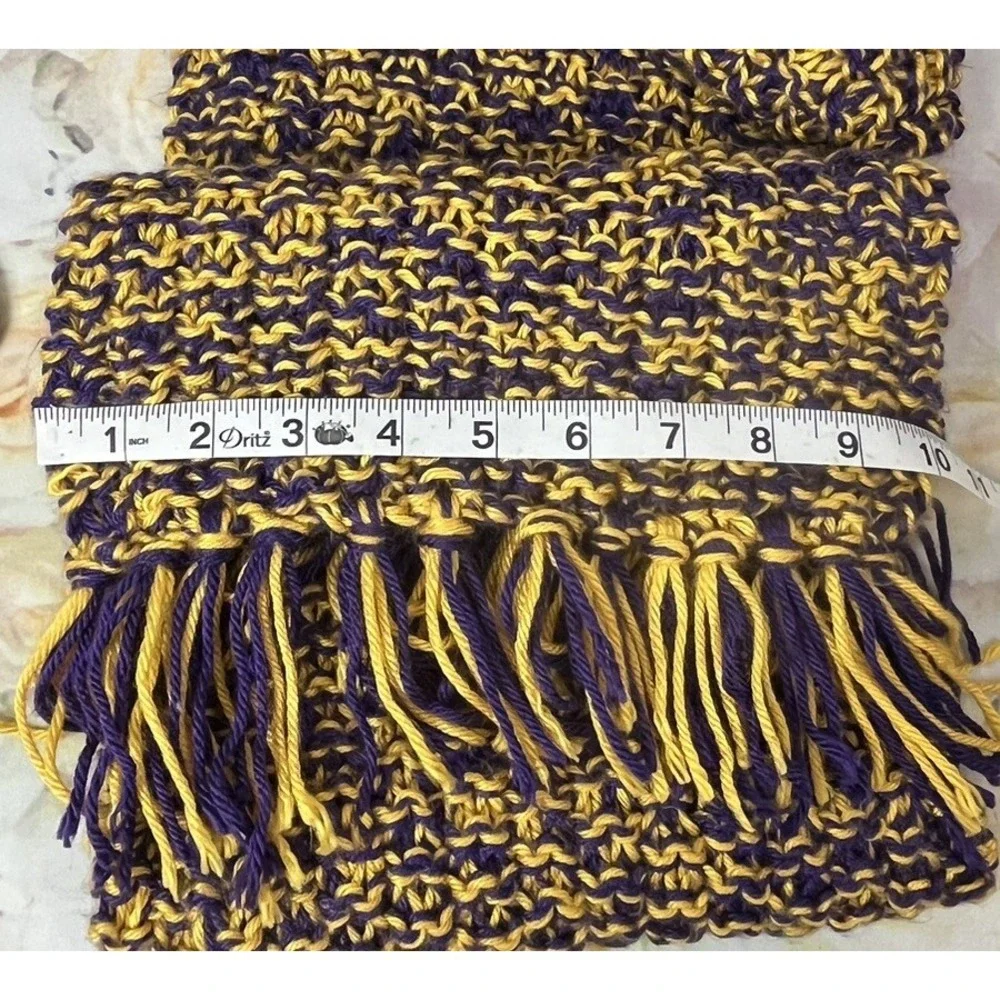 Crochet Scarf With Fringe Handmade Boho Purple Yellow Gold LA Lakers 88 In Long